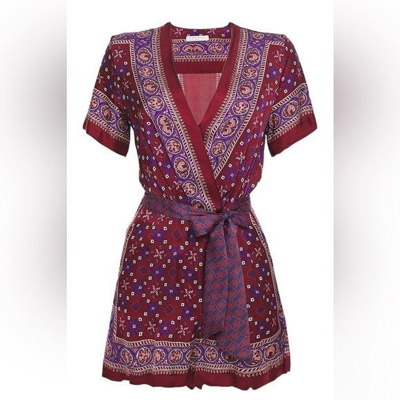 Sandro Paris Dilone Wrap-effect Printed Voile Short Romper Sz 38 or US 6